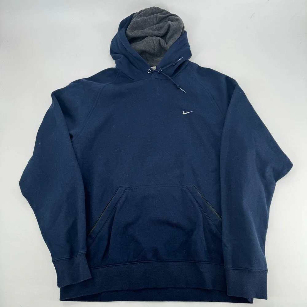 Nike Navy Blue Hoodie Sweatshirt Men's Size L Hooded‎ Pullover Athletic VTG